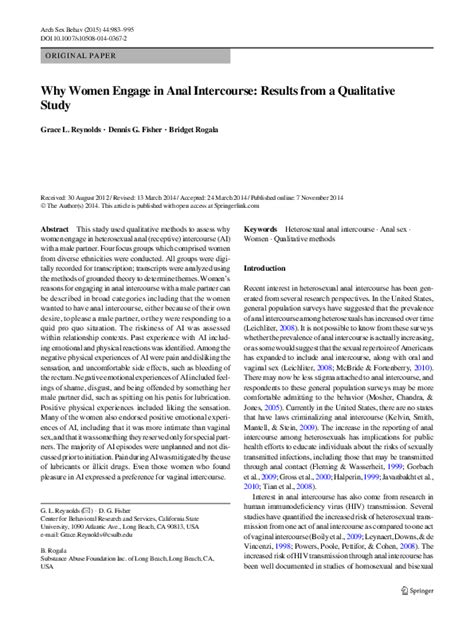 Why Women Engage in Anal Intercourse: Results from a .